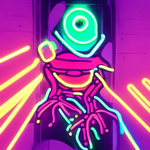 Image similar to neon cyberpunk frog