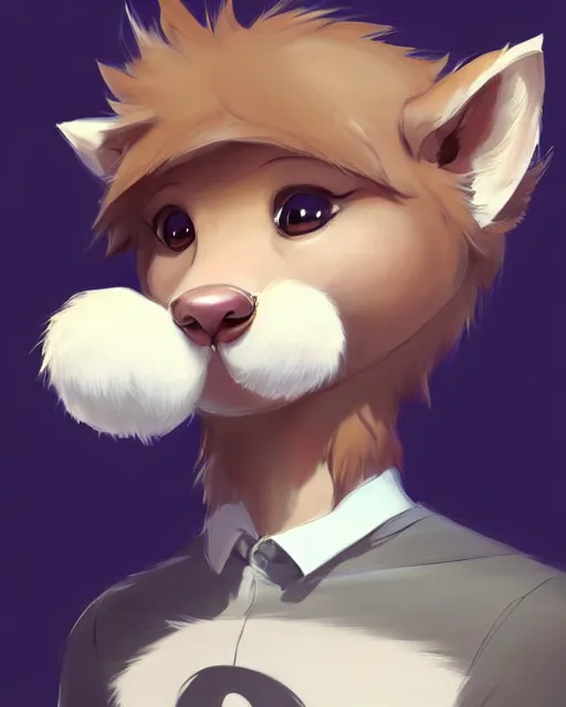 Image similar to character concept art of a cute young male anthropomorphic furry | | adorable, nuzzlesome, wigglesome, key visual, realistic shaded perfect face, fine details by stanley artgerm lau, wlop, rossdraws, james jean, andrei riabovitchev, marc simonetti, and sakimichan, trending on weasyl