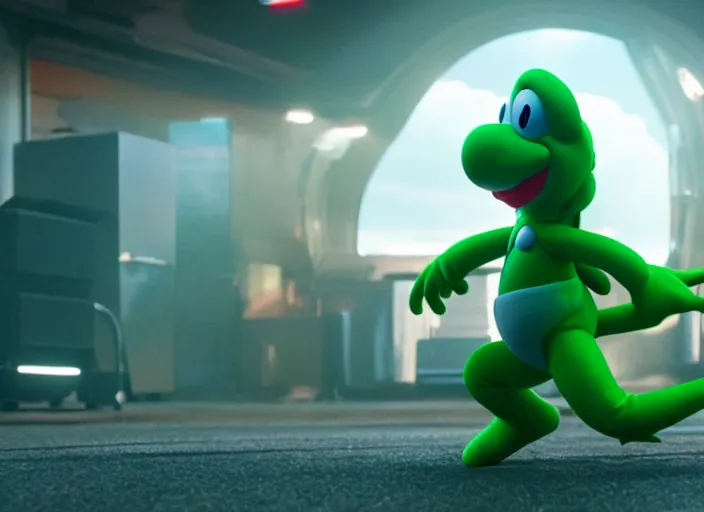 Image similar to film still of yoshi in the new sci - fi movie, 8 k