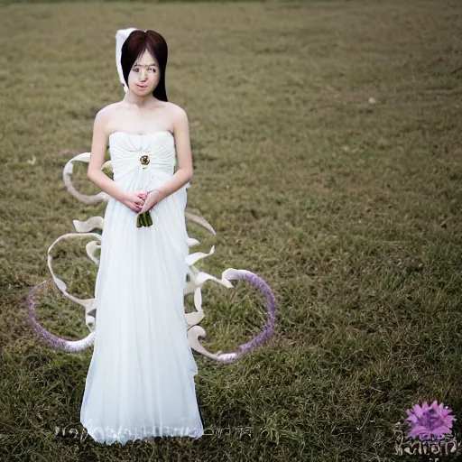 Prompt: a symmetric and beautiful face, professional full length high definition photo of a young woman with twin tails and wedding dress, photo taken with Sony a7R