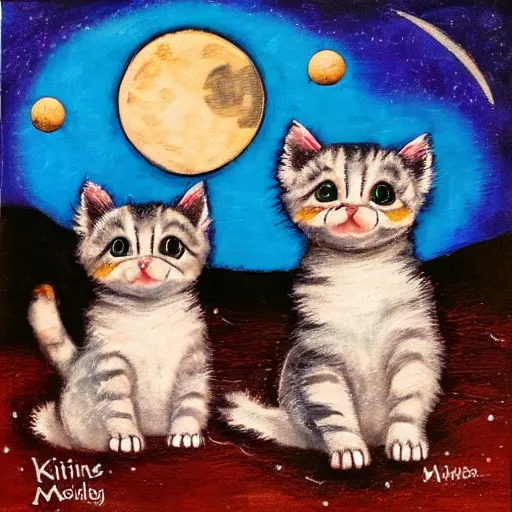 Prompt: kittens staring at the moon a starry night style