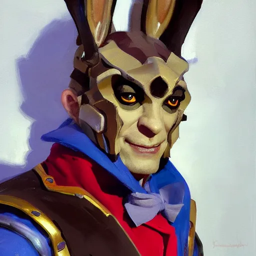 Image similar to greg manchess portrait painting of partially armored of the march hare from alice in wonderland as overwatch character, medium shot, asymmetrical, profile picture, organic painting, sunny day, matte painting, bold shapes, hard edges, street art, trending on artstation, by huang guangjian, gil elvgren, ruan jia, randy vargas, greg rutkowski