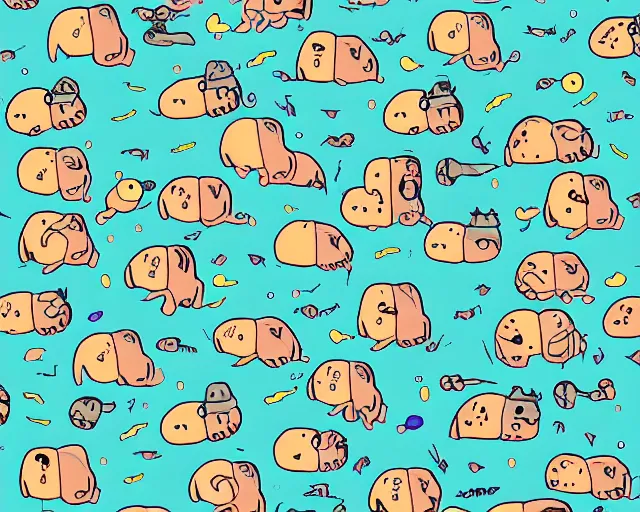 Prompt: A swarm of alien hippos, adventure time