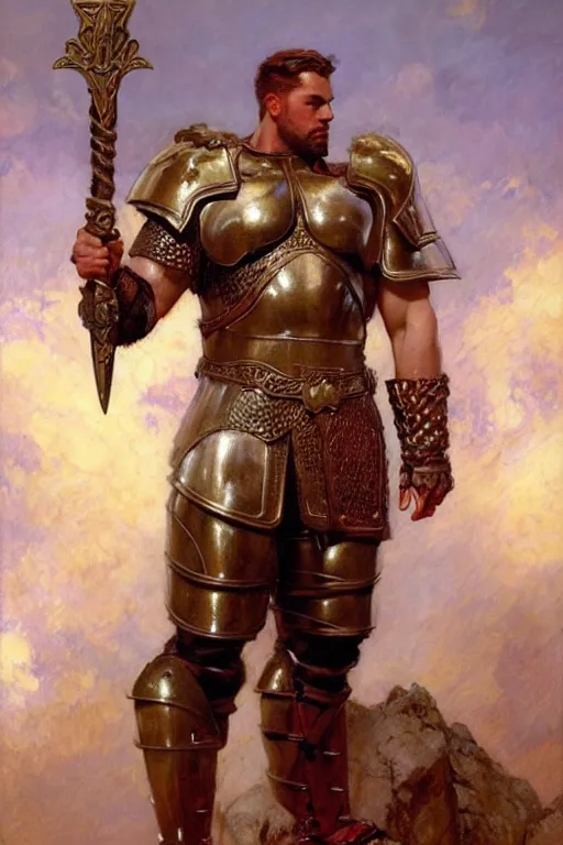 Image similar to attractive beefy male with armor, character design, painting by gaston bussiere, craig mullins, j. c. leyendecker, tom of finland