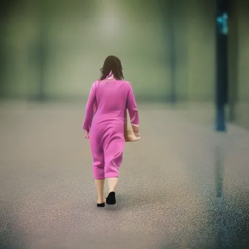 Prompt: Still shot of woman walking, photography, chromatic aberration, 4k