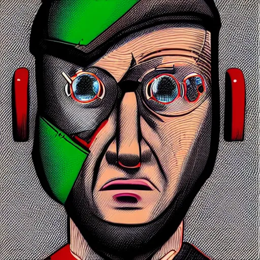 Image similar to “portrait of cyborg Waldo, where’s Waldo, hd stylized realistic cel shaded”