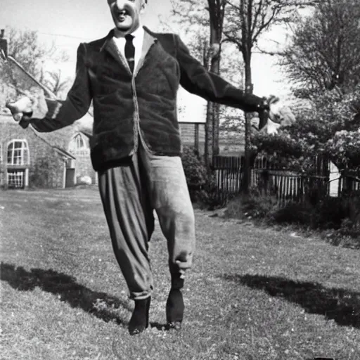 Image similar to photo of herbert butros khaury as singer tiny tim, tiptoeing through the tulips, walking on tiptoes