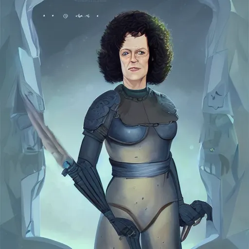 Image similar to sigourney weaver ( young ) as a d & d fighter, character portrait by wlop