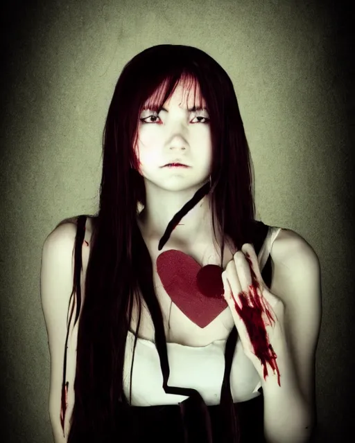 Prompt: psycho yandere obsessed girl, depressive, horror, dark, studio quality, portrait photo, award winning,