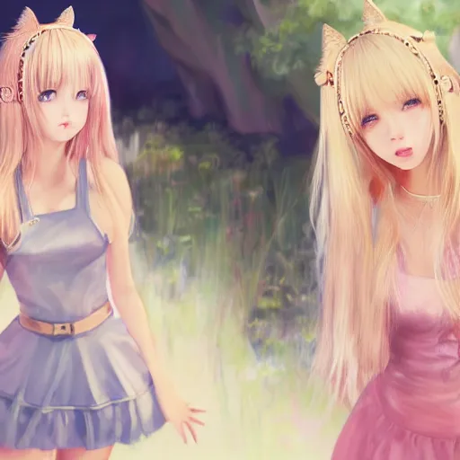 Image similar to realistic beautiful gorgeous natural cute Blackpink Lalisa Manoban blonde hair cute fur blonde cat ears in maid dress outfit golden eyes artwork drawn full HD 4K highest quality in artstyle by professional artists WLOP, Taejune Kim, Guweiz, ArtGerm on Artstation Pixiv