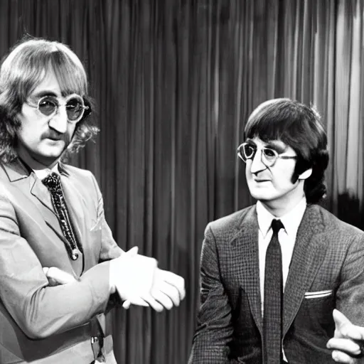 Image similar to on the full color tv set of captain kangaroo, john lennon is guest starring as the host, 7 0 s color grade