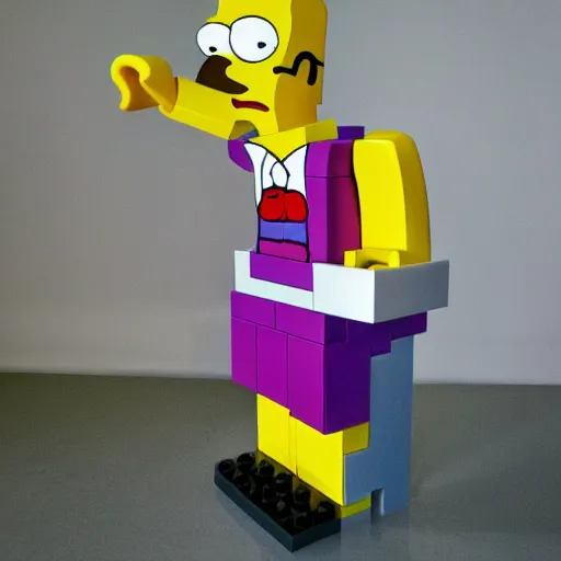 Prompt: Homer Simpson made out of LEGO blocks