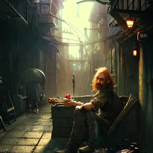 Prompt: Drug addict hobbit smoking crack in a dark alley, ultra realistic, concept art, intricate details, eerie, highly detailed, photorealistic, octane render, 8k, unreal engine, art by artgerm and greg rutkowski and alphonse mucha