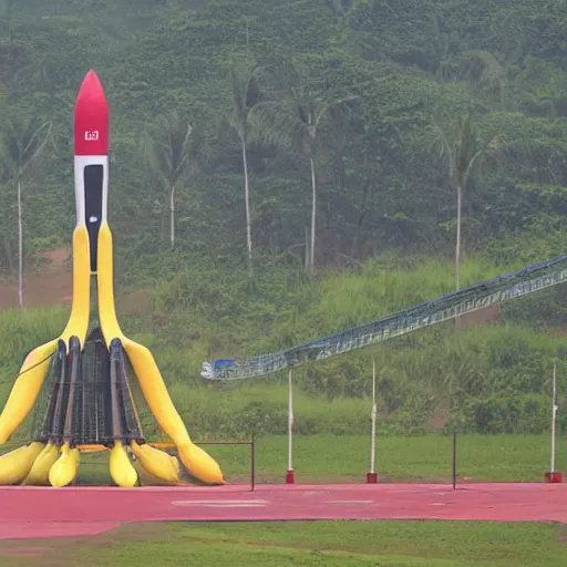 Image similar to a banana rocket on launch pad at wenchang space launch site in hainan, china