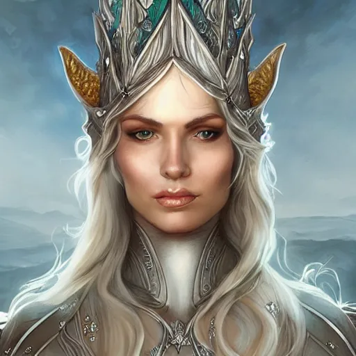 Image similar to elven queen wearing transparent silk character portrait by magali villeneuve, fantasy, dungeons & dragons, beautiful, artstation contest winner, detailed