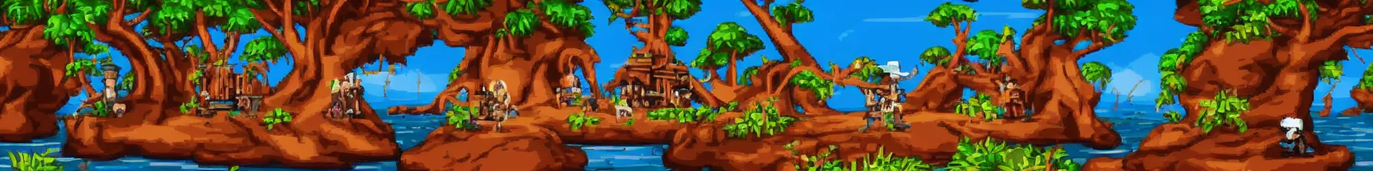 Image similar to landscape of pirate of the monkey island advanture game