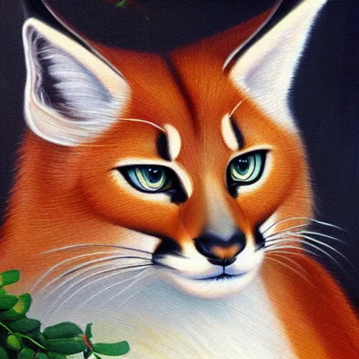 Prompt: cute caracal, oil painting by Raphael Santi