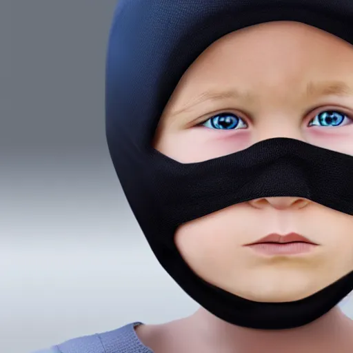 Image similar to a detailed portrait of a boy wearing a black ski mask, blue eyes, art illustration, incredibly highly detailed and realistic, 8 k, sharp focus