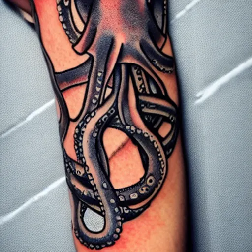 Prompt: octopus playing multiple folk instruments with its tentacles, tattoo