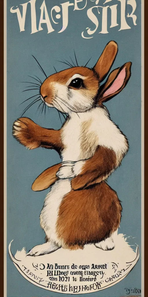 Prompt: a rabbit in the style of a 1 9 1 0 s poster advertisement