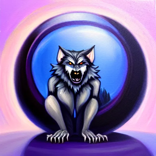 Image similar to a werewolf, but as a spherical blueberry, oil on canvas, furry art, soft colors