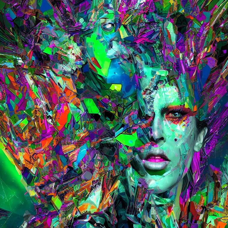 Prompt: hyper-maximalist overdetailed half portrait half collage slightly abstract pesudofigurative digital illustration by archan nair feat hakan hisim inspired by works of android jones. Pschedelic visionary artwork.