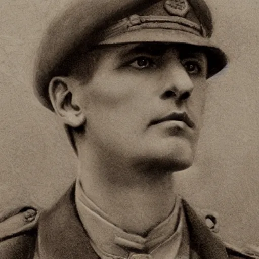 Image similar to a detailed photorealistic sepia - toned color portrait photo of a 1 9 1 7 worried clean - shaven british lieutenant in detailed field gear not wearing a hat in wadi rum, ultra realistic, painted, intricate details, lovecraft, atmospheric, dark, horror, brooding, highly detailed, by clyde caldwell