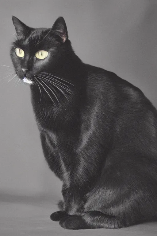 Prompt: seated studio photograph of a black cat