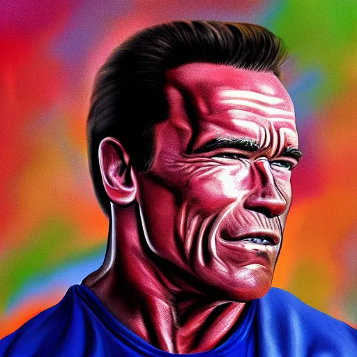 Image similar to portrait of Arnold Schwarzenegger , highly detailed, centered, solid color background, digital painting