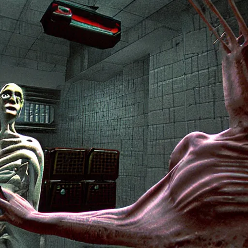 Image similar to david cronenberg's videodrome as a ps 1 survival horror game developed by team silent