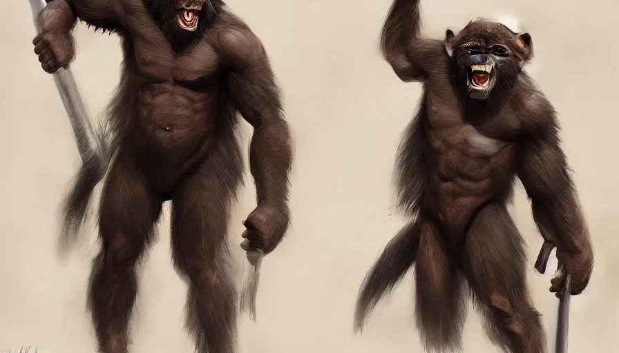 Image similar to concept art of warriors apes by jama jurabaev, extremely detailed, trending on artstation, high quality, brush stroke