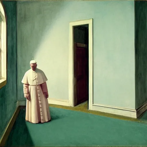 Image similar to a pope in an haunted liminal abandoned room, film still by edward hopper, by Pontormo, by klimt, pre-raphaelite. art noveau, art noveau, highly detailed, strong lights, liminal, eerie, Bright pastel colors