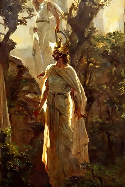 Image similar to ancient roman steve buscemi ascending wearing the civic crown, art by anders zorn, wonderful masterpiece by greg rutkowski, beautiful cinematic light, american romanticism by greg manchess, jessica rossier