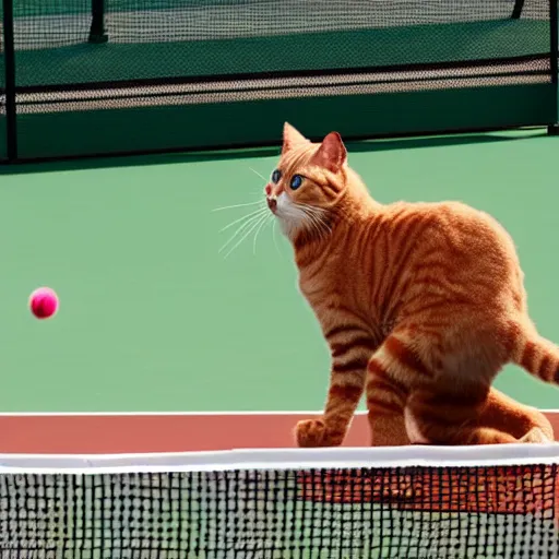 Image similar to A humanoid fridge is playing tennis against Garfield the cat