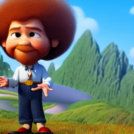 Prompt: bob ross as a disney character from up ( 2 0 0 9 ), octane render, 3 d render, photorealistic