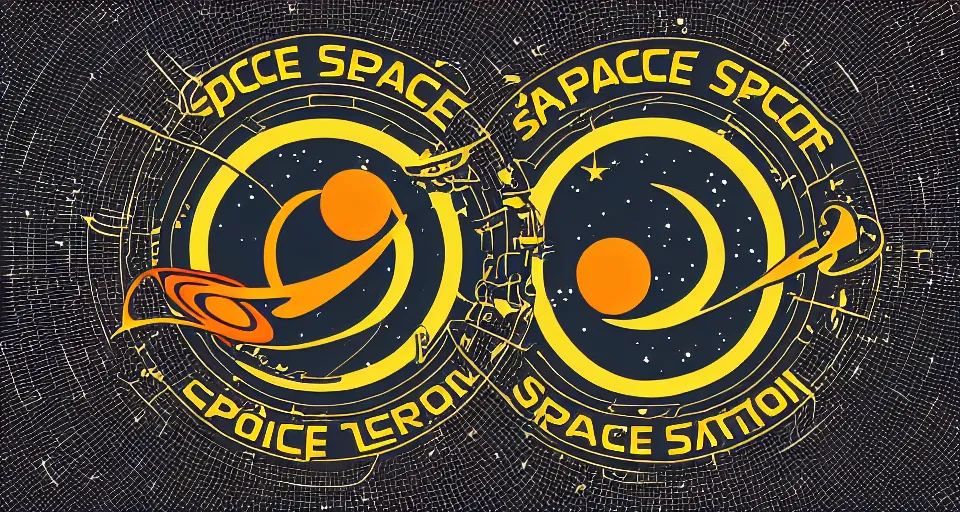 Prompt: vintage space station logo, vector, black background, illustrator, designed by tom geismar, graphic design, adobe, golden art by - ratio