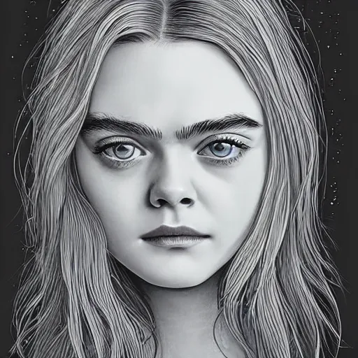 Image similar to professional painting of Elle Fanning in the style of Josan Gonzalez, head and shoulders portrait, symmetrical facial features, smooth, sharp focus, illustration, intricate, stormy weather, extremely detailed masterpiece,