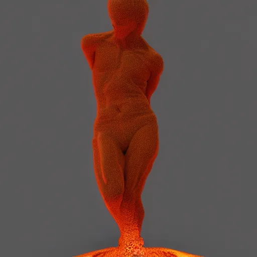 Prompt: 3D human abstract sculpture made out of molten lava, CGSociety, photorealistic, highly detailed, sharp, not blurry, ultra-photorealistic, postprocessing, photography by Man Ray and David Hockney, Full Colour, HDR, 8k