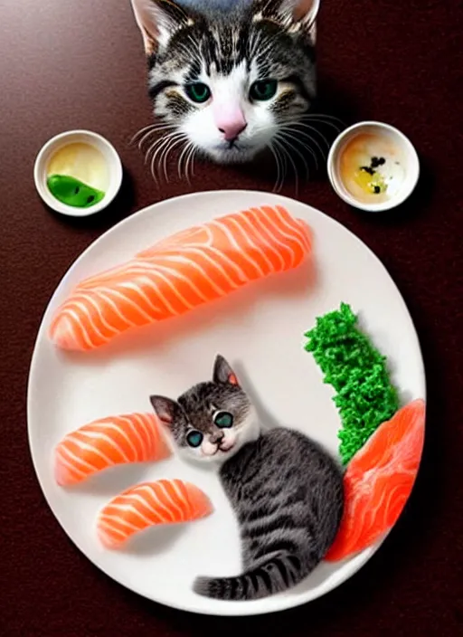 Image similar to clear photorealistic picture of adorable cats made out of sushi