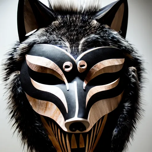 Prompt: mask of wolf - shaman, studio photo, lighting