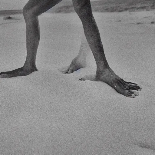 Prompt: Real photo of human feet on the beach without toes, no toes, missing toes, 0 toes