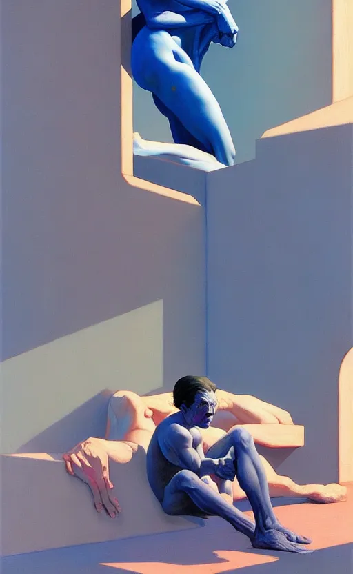 Image similar to Daydream In Blue ,very coherent, painted by Edward Hopper, Wayne Barlowe, painted by James Gilleard, airbrush, art by JamesJean