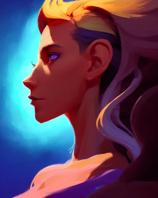 Image similar to side - profile painted portrait, sorceress woman, bright backlit, key lighting, smooth, gaudy colors, maya render, octane render aesthetic, dota matte painting concept art, official fanart behance hd artstation by jesper ejsing, by rhads and makoto shinkai and lois van baarle and ilya kuvshinov and rossdraws