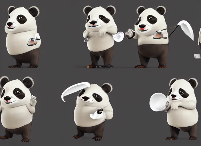 Image similar to award - winning detailed concept art of a cute iconic anthropomorphic panda character wearing a straw hat. art by wlop on bcy. net, realistic. detailed feathers, art by cheng yi. artstationhd, artgerm, 3 dcg, pixar zootopia. 3 d rendering, high quality model sheet, disney. model sheet detailed