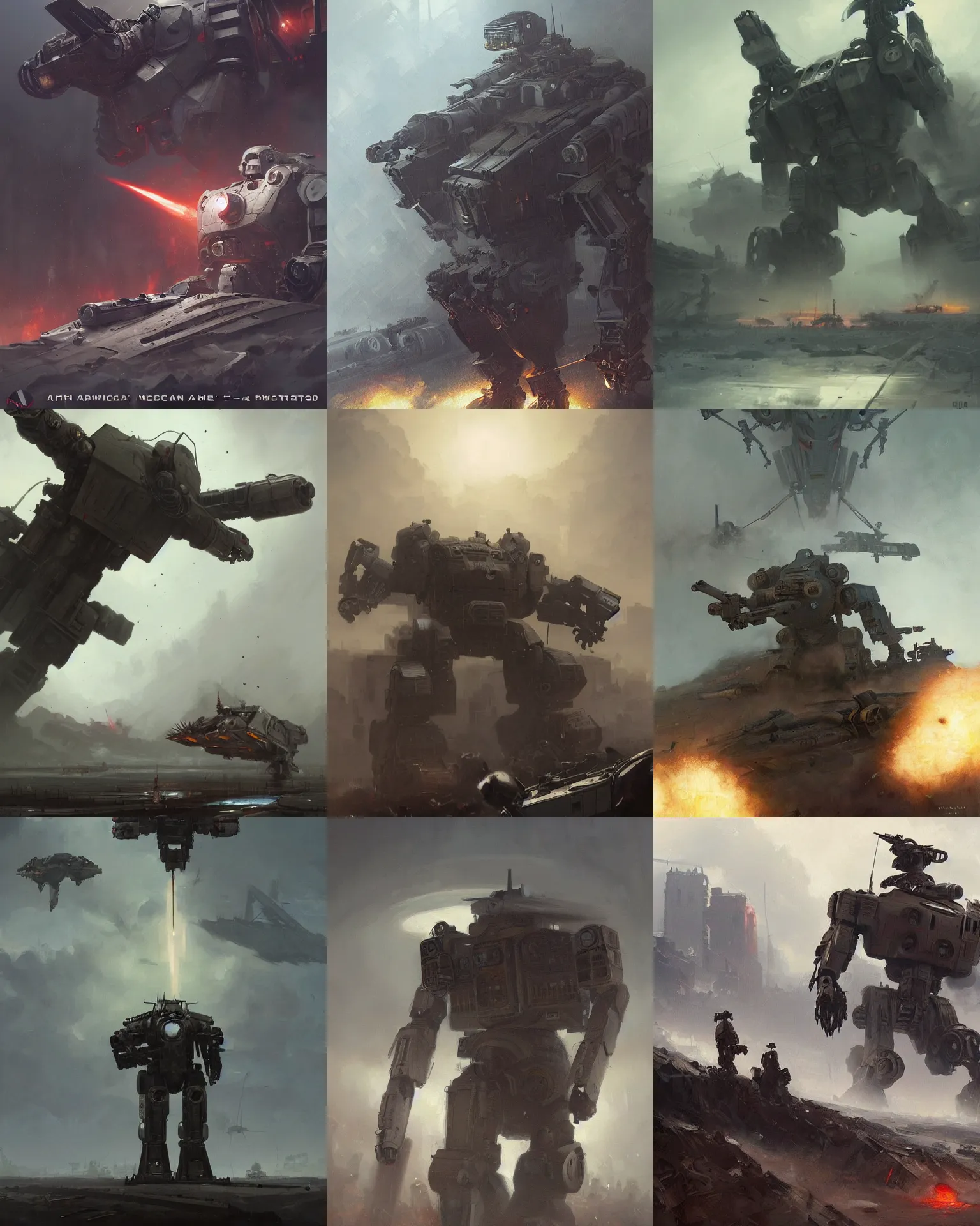 Prompt: \'WW2 American War Mecha\', a moody sci-fi painting by greg rutkowski and JUAN PABLO ROLDAN, trending on artstation