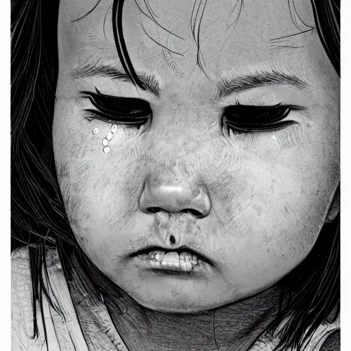 Prompt: detailed illustration close up of a crying girl, highly detailed, realistic, art station