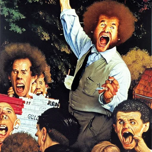 Image similar to bob ross screaming by norman rockwell