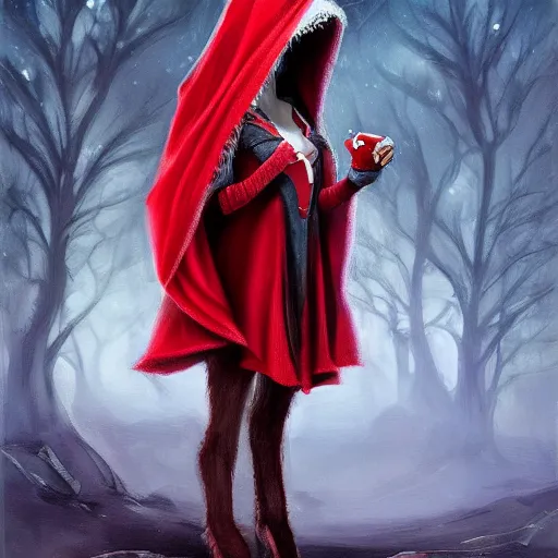 Prompt: a bipedal rat wearing red riding hood costume, fantasy art, trending on artstation, oil on canvas 967928575]