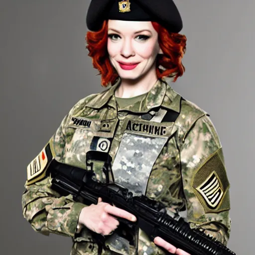 Prompt: Christina Hendricks as Army commander, special forces,