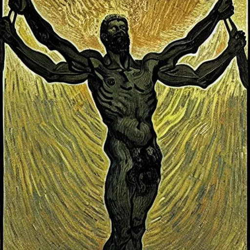 Prompt: Zeus with 40 arms by Van Gogh